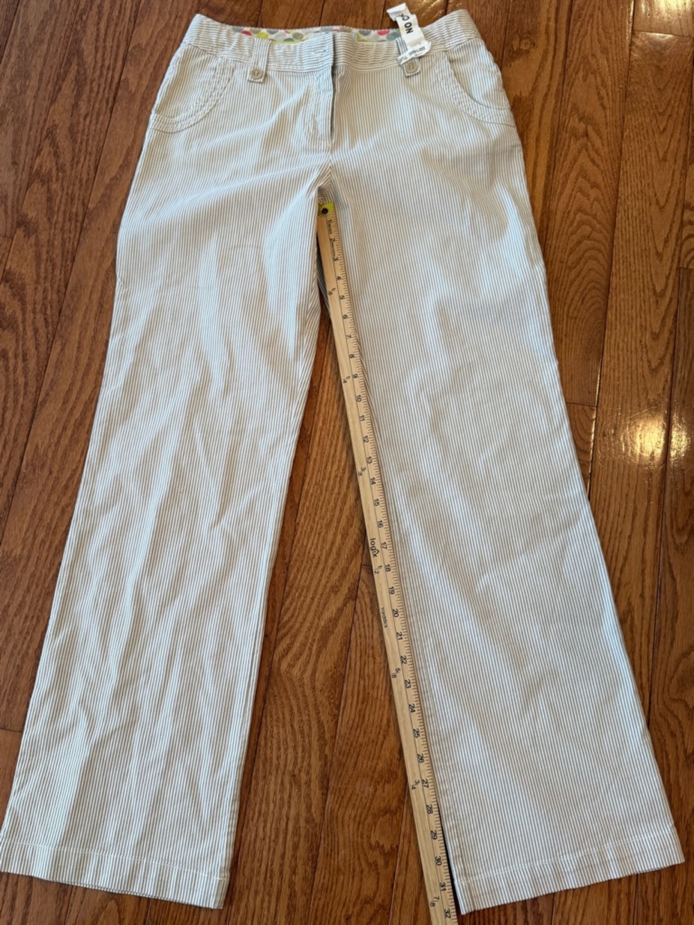 Boden Seersucker Wide Leg Dress Pants Size 6 Beige & White Inseam 32”